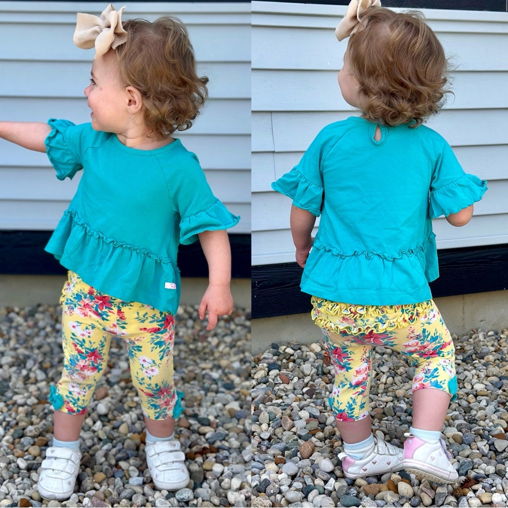 Ruffle Butts | Two Piece Teal Shirt and  Stretchy Capri Leggings | Size 12-24M